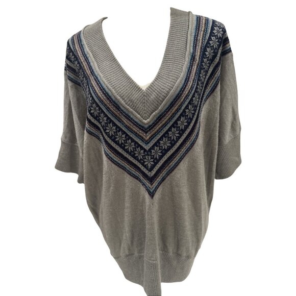 Romeo & Juliet Couture Grey Wool V-Neck Sweater W/Nordic Pattern Size L - Picture 1 of 9